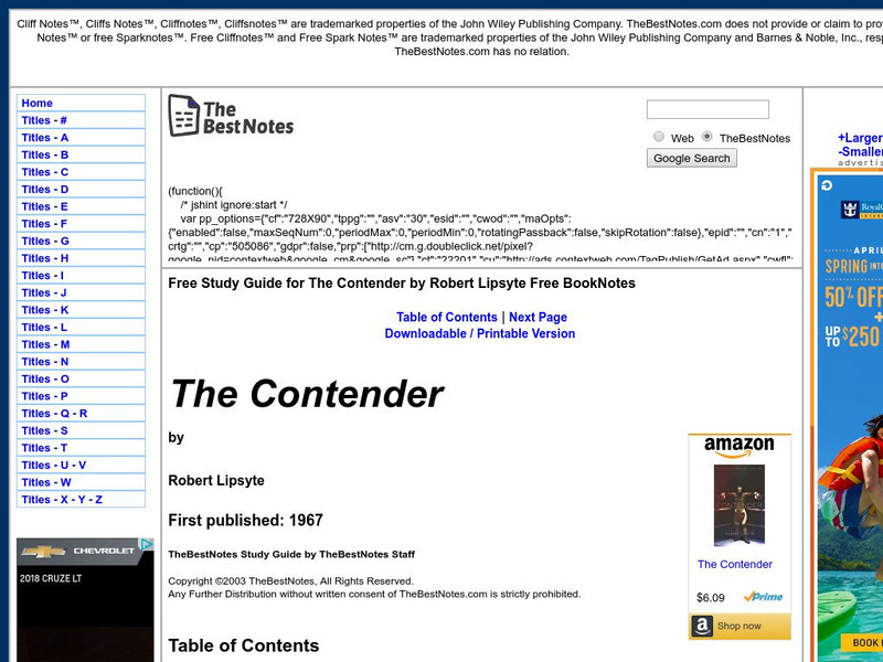 The Best Notes: The Contender by Robert Lipsyte Unit Plan The Best Notes: The Contender by Robert Lipsyte Unit Plan