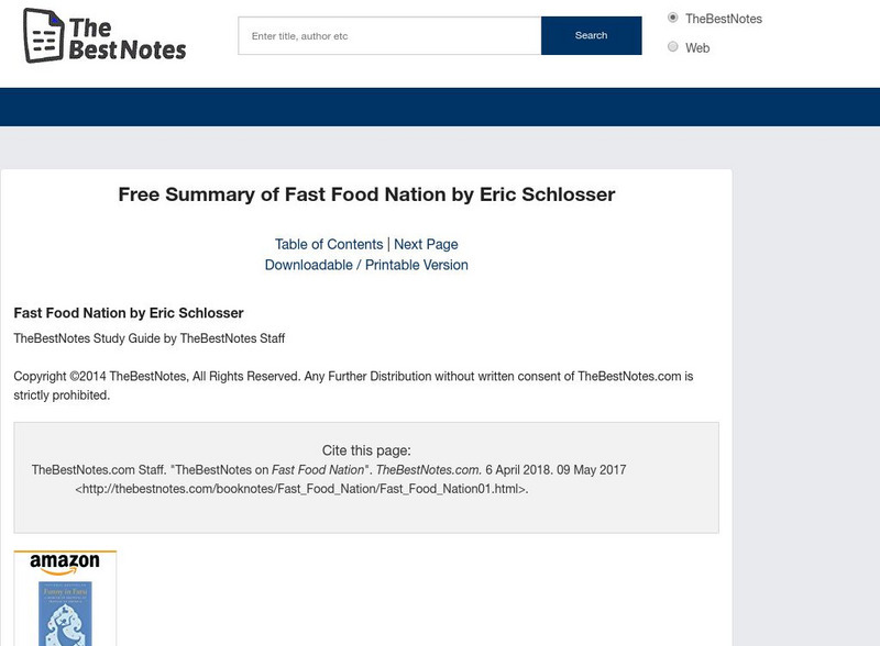 The Best Notes: Fast Food Nation by Eric Schlosser Unit Plan The Best Notes: Fast Food Nation by Eric Schlosser Unit Plan