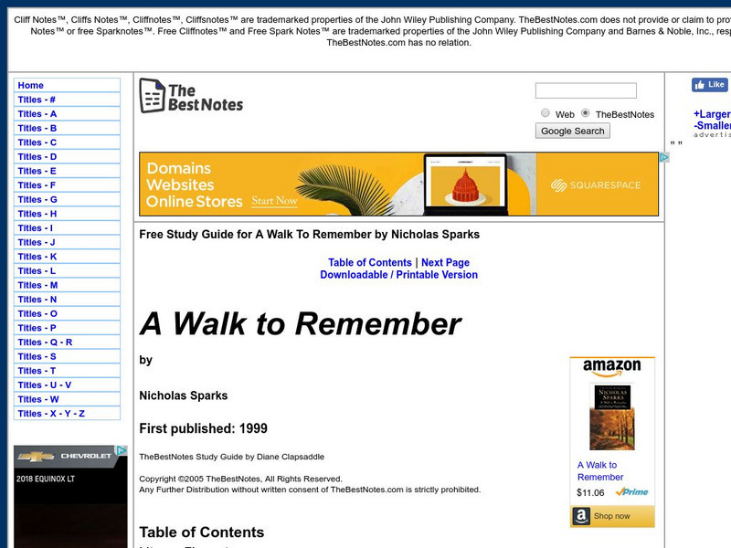 The Best Notes: A Walk to Remember by Nicholas Sparks Unit Plan