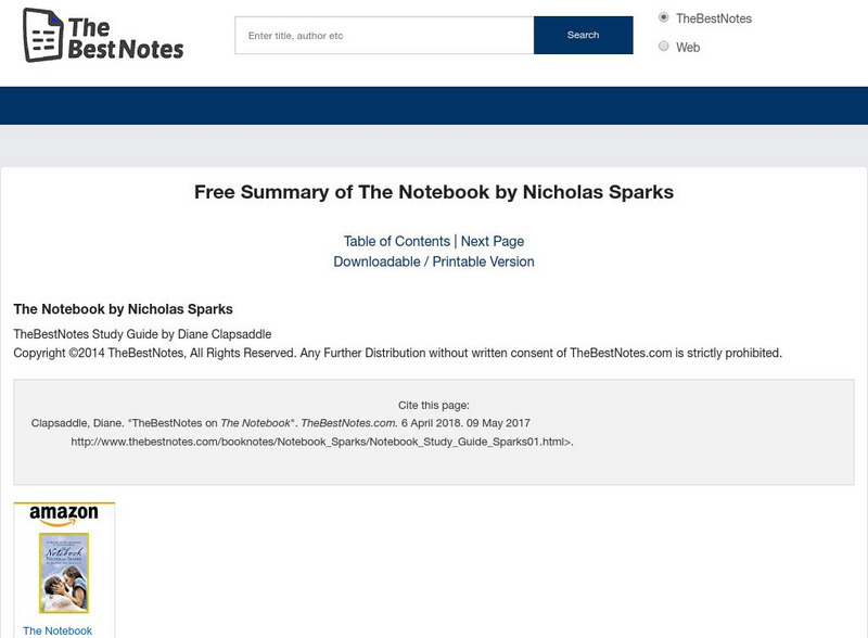 The Best Notes: The Notebook by Nicholas Sparks Unit Plan