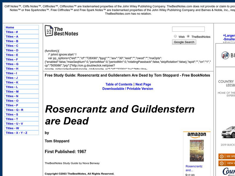 The Best Notes: Rosencrantz and Guildenstern Are Dead by Tom Stoppard Unit Plan The Best Notes: Rosencrantz and Guildenstern Are Dead by Tom Stoppard Unit Plan