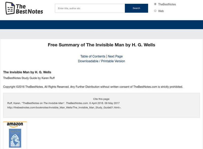 The Best Notes: The Invisible Man by H. G. Wells Unit Plan The Best Notes: The Invisible Man by H. G. Wells Unit Plan
