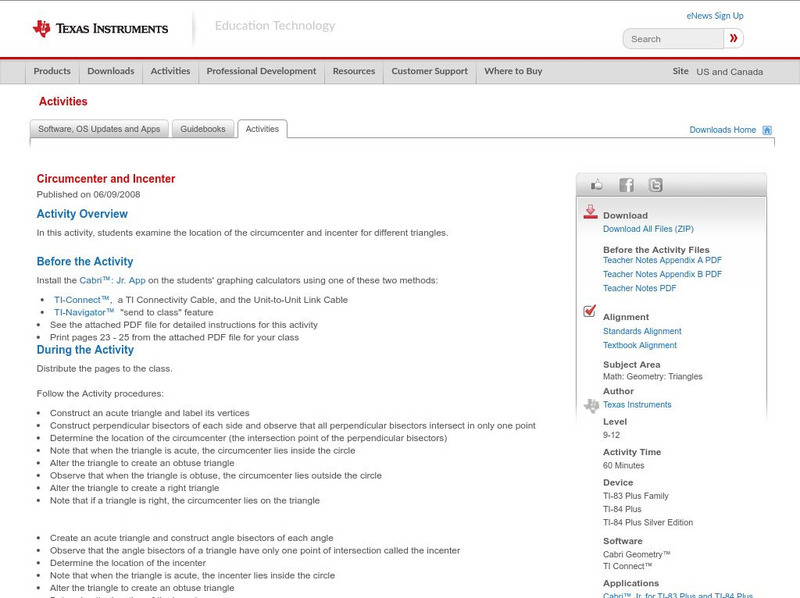 Texas Instruments: Circumcenter and Incenter Activity Texas Instruments: Circumcenter and Incenter Activity