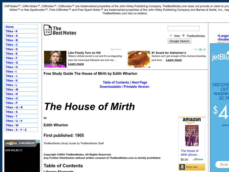 The Best Notes: The House of Mirth by Edith Wharton Unit Plan The Best Notes: The House of Mirth by Edith Wharton Unit Plan