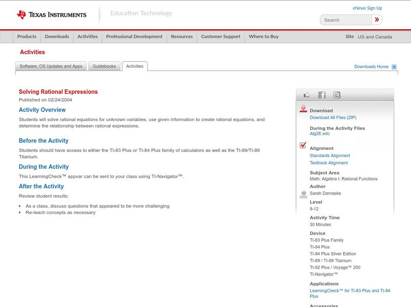 Texas Instruments: Solving Rational Expressions Activity Texas Instruments: Solving Rational Expressions Activity