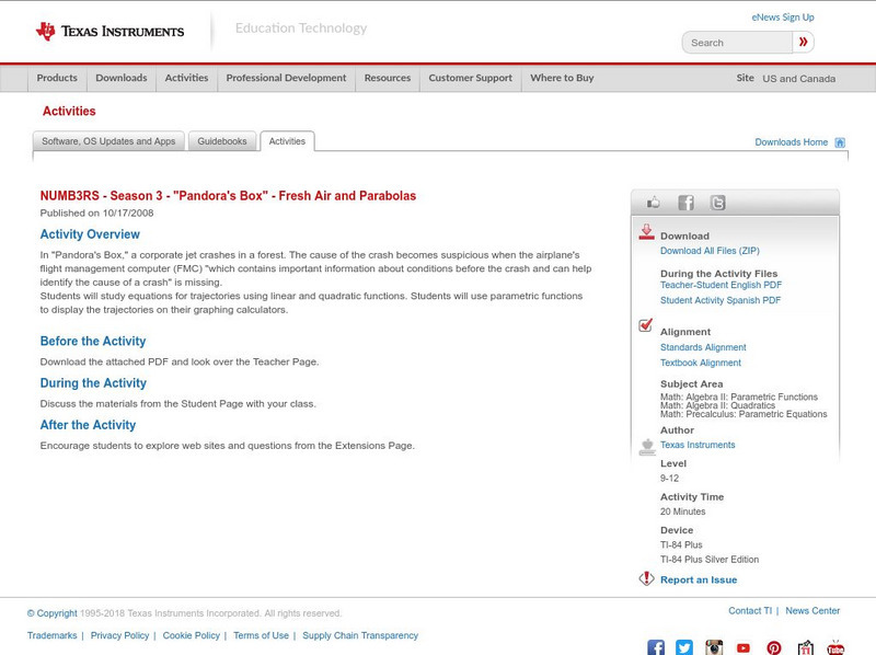 Texas Instruments: Numb3 Rs: Fresh Air and Parabolas Activity Texas Instruments: Numb3 Rs: Fresh Air and Parabolas Activity