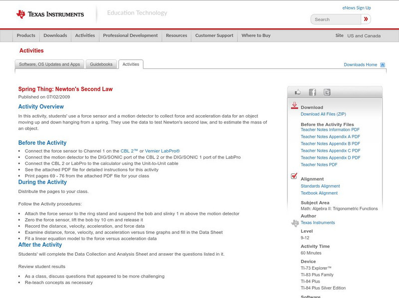 Texas Instruments: Spring Thing: Newton's Second Law Activity Texas Instruments: Spring Thing: Newton's Second Law Activity