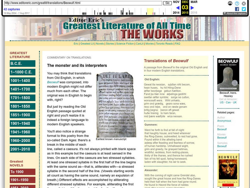 Editor Eric:commentary on Translations: Beowulf:the Monster and Its Interpreters Article Editor Eric:commentary on Translations: Beowulf:the Monster and Its Interpreters Article