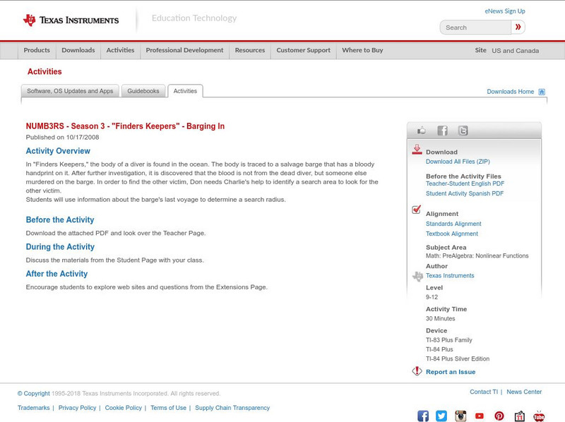 Texas Instruments: Numb3 Rs: Barging In Activity Texas Instruments: Numb3 Rs: Barging In Activity