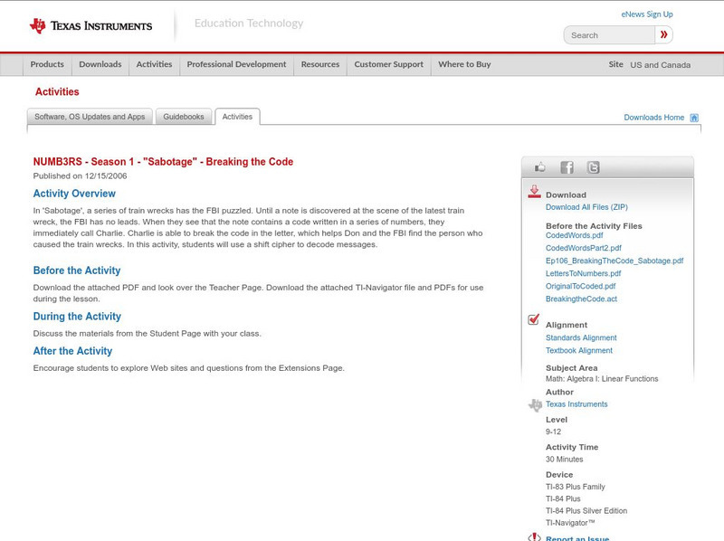 Texas Instruments: Numb3 Rs: Breaking the Code Activity Texas Instruments: Numb3 Rs: Breaking the Code Activity