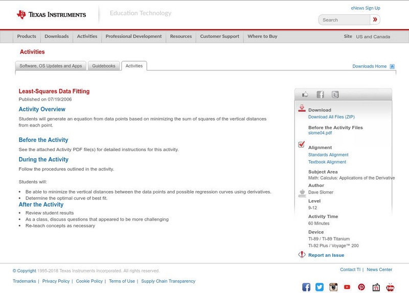Texas Instruments: Least Squares Data Fitting Activity Texas Instruments: Least Squares Data Fitting Activity