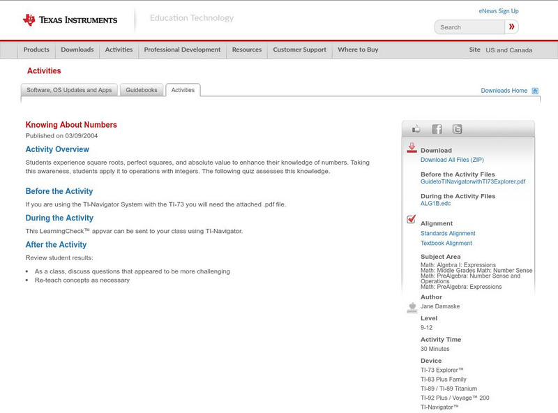 Texas Instruments: Knowing About Numbers Activity Texas Instruments: Knowing About Numbers Activity