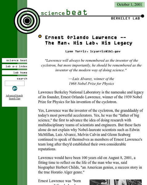 Berkeley Lab: The Man, His Lab and Legacy Website Berkeley Lab: The Man, His Lab and Legacy Website