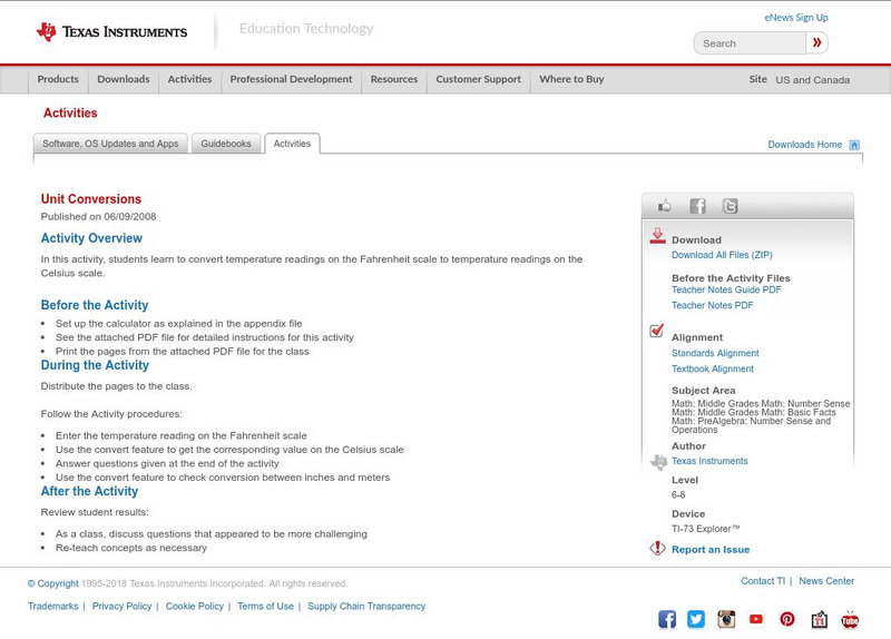 Texas Instruments: Unit Conversions Activity Texas Instruments: Unit Conversions Activity