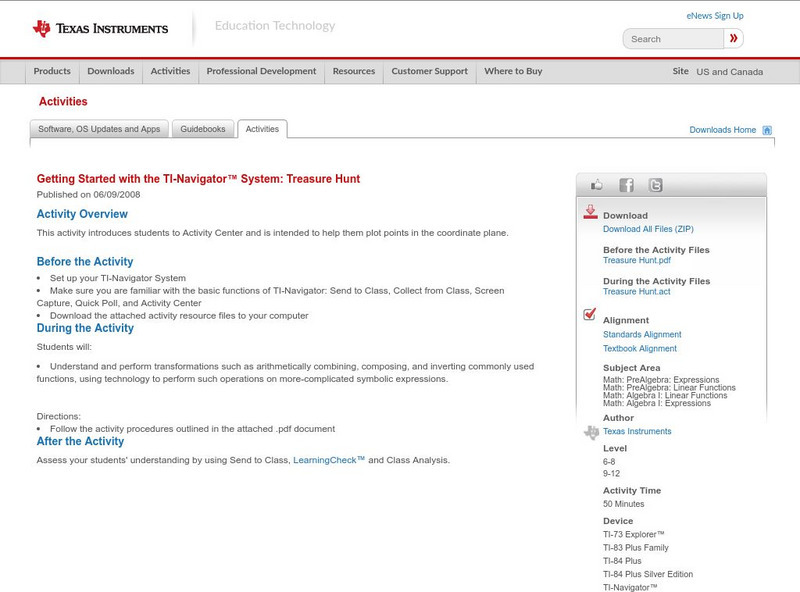 Texas Instruments: Getting Started With the Ti Navigator System: Treasure Hunt Activity