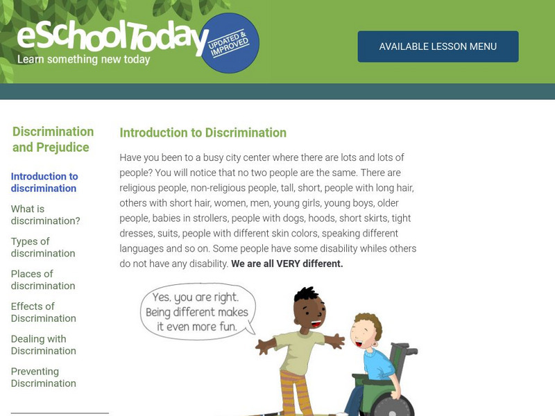 E School Today: Discrimination and Prejudice Handout E School Today: Discrimination and Prejudice Handout