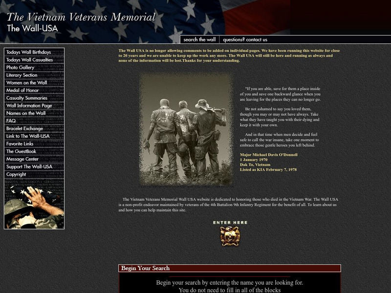 The Vietnam Veteran's Memorial Wall Page Website The Vietnam Veteran's Memorial Wall Page Website