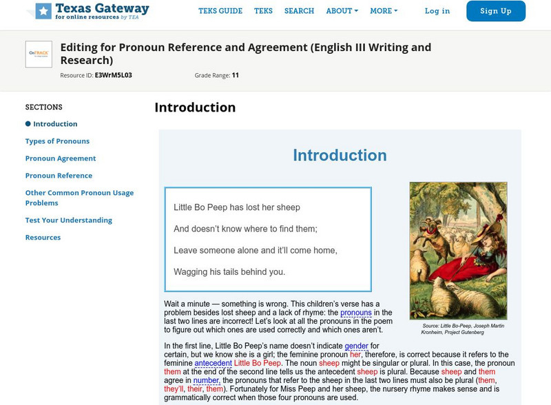 Texas Gateway: Editing for Pronoun Reference and Agreement: English Iii Writing Unit Plan Texas Gateway: Editing for Pronoun Reference and Agreement: English Iii Writing Unit Plan