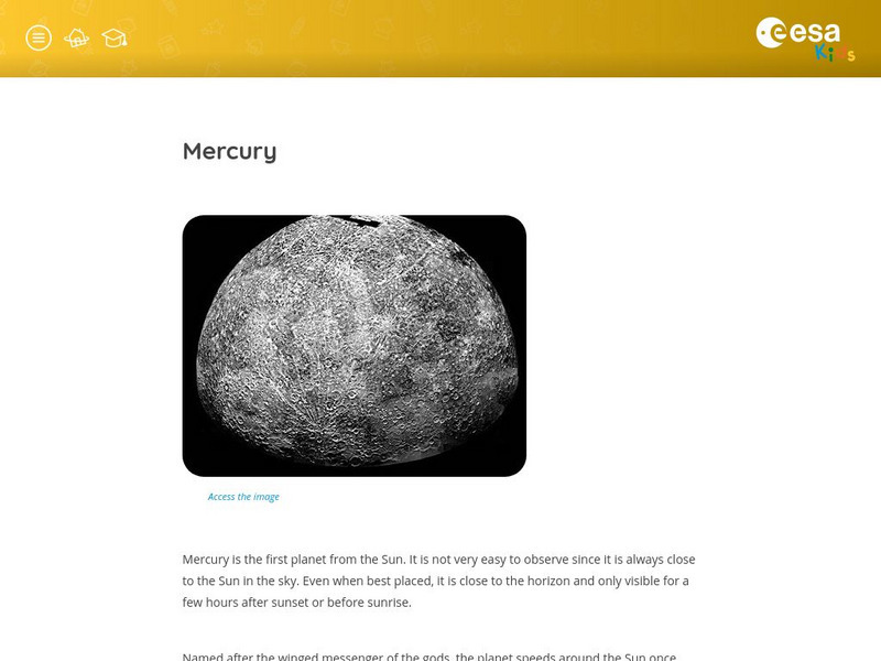 European Space Agency: Esa Kids: Our Universe: Mercury Handout European Space Agency: Esa Kids: Our Universe: Mercury Handout