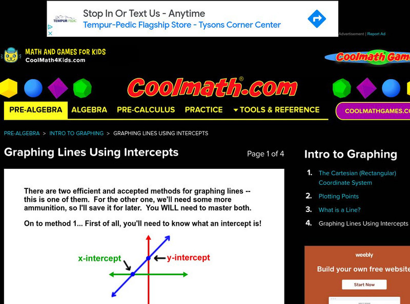 Coolmath: Intro to Graphing Graphing Lines Using Intercepts Activity Coolmath: Intro to Graphing Graphing Lines Using Intercepts Activity