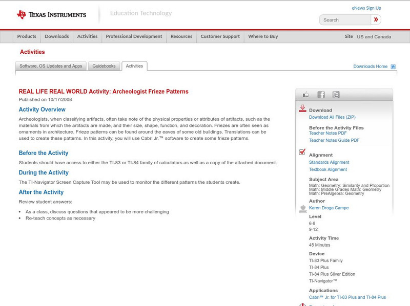 Texas Instruments: Real Life Real World Activity: Archeologist Frieze Patterns Activity Texas Instruments: Real Life Real World Activity: Archeologist Frieze Patterns Activity