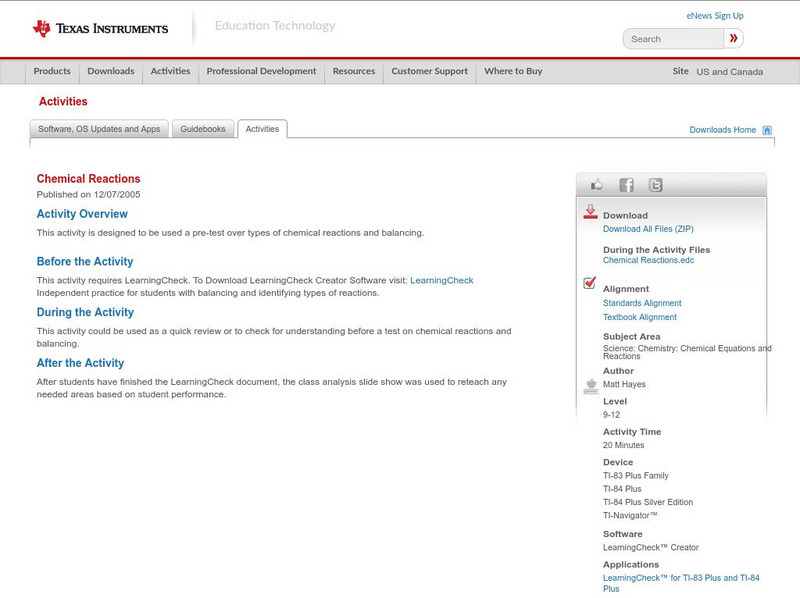 Texas Instruments: Chemical Reactions Activity Texas Instruments: Chemical Reactions Activity