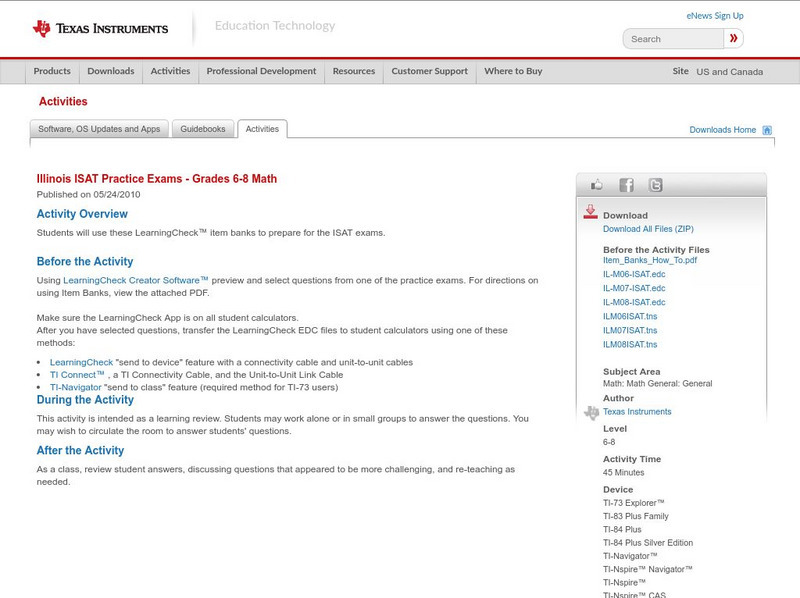 Texas Instruments: Illinois Isat Practice Exams Grades 6 8 Math Activity Texas Instruments: Illinois Isat Practice Exams Grades 6 8 Math Activity