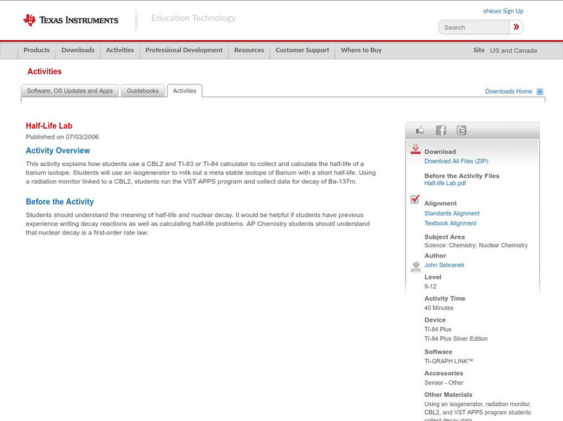 Texas Instruments: Half Life Lab Activity Texas Instruments: Half Life Lab Activity