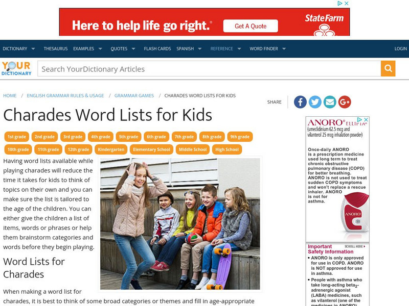 Your Dictionary: Charades Word Lists for Kids Interactive Your Dictionary: Charades Word Lists for Kids Interactive