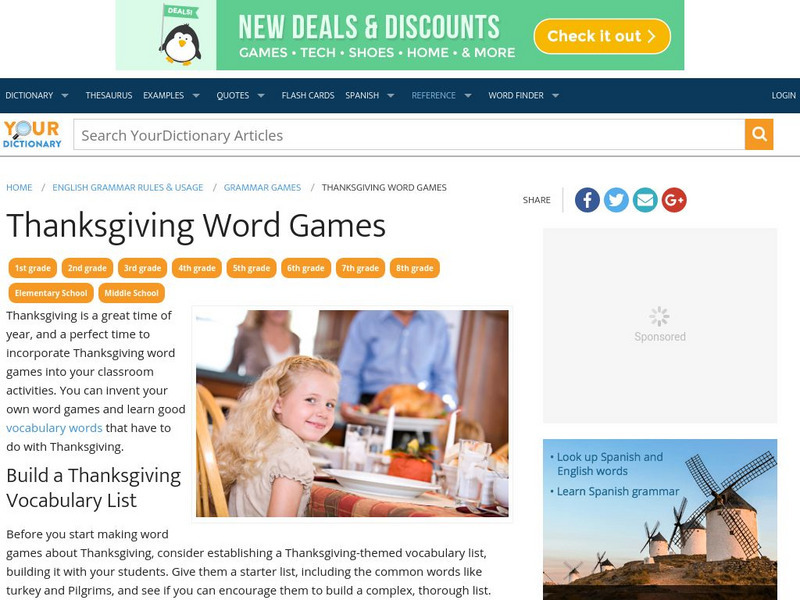 Your Dictionary: Thanksgiving Word Games Article Your Dictionary: Thanksgiving Word Games Article