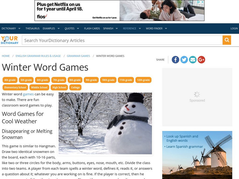 Your Dictionary: Winter Word Games Article