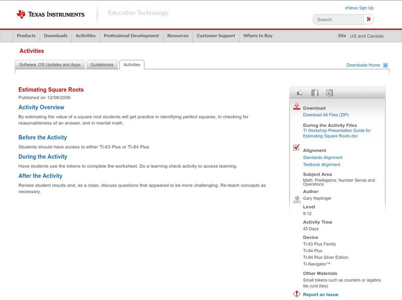 Texas Instruments: Estimating Square Roots Activity Texas Instruments: Estimating Square Roots Activity
