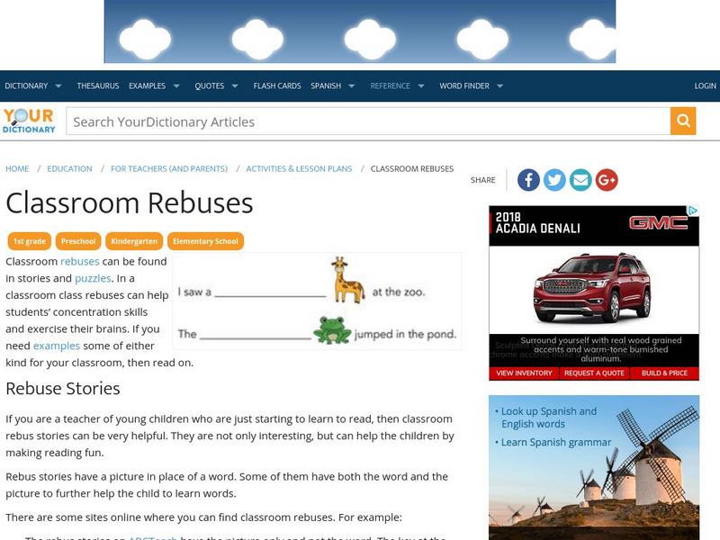 Your Dictionary: Classroom Rebuses Article Your Dictionary: Classroom Rebuses Article