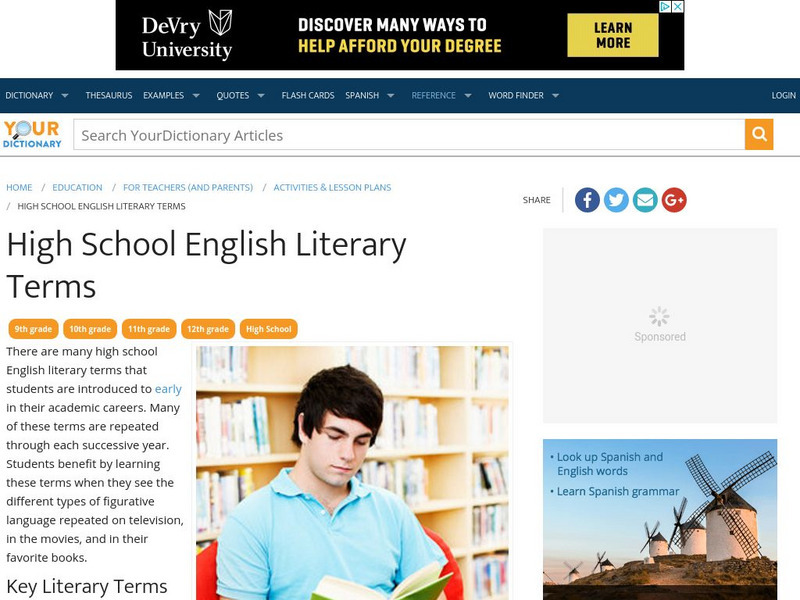 Your Dictionary: High School English Literary Terms Article Your Dictionary: High School English Literary Terms Article