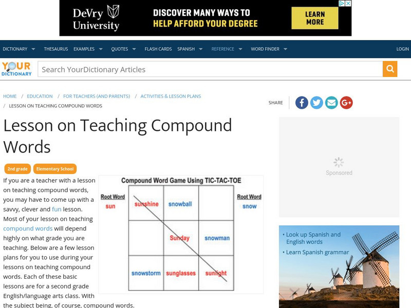 Your Dictionary: Lesson on Teaching Compound Words Lesson Plan Your Dictionary: Lesson on Teaching Compound Words Lesson Plan