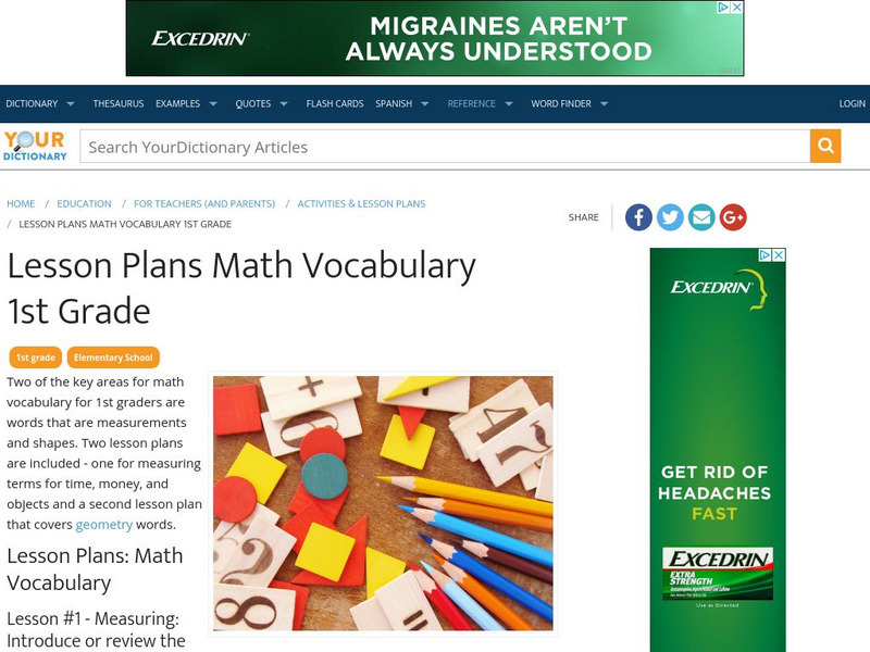 Your Dictionary: Lesson Plans Math Vocabulary 1st Grade Lesson Plan Your Dictionary: Lesson Plans Math Vocabulary 1st Grade Lesson Plan