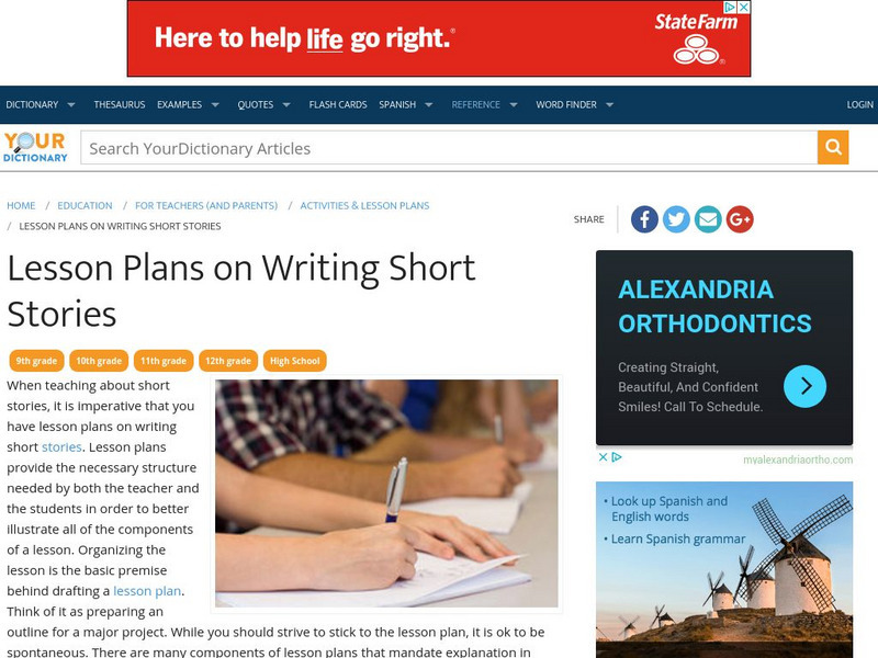 Your Dictionary: Lesson Plans on Writing Short Stories Lesson Plan Your Dictionary: Lesson Plans on Writing Short Stories Lesson Plan