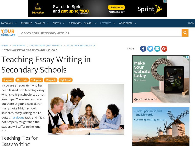Your Dictionary: Teaching Essay Writing in Secondary Schools Unit Plan Your Dictionary: Teaching Essay Writing in Secondary Schools Unit Plan