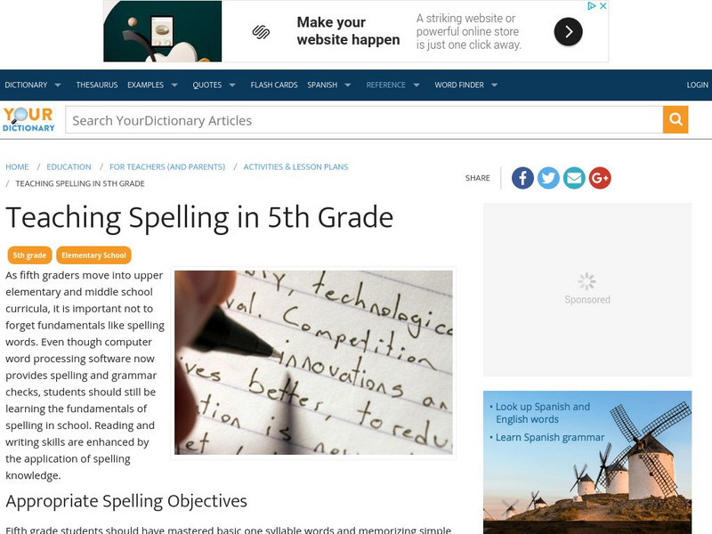 Your Dictionary: Teaching Spelling in 5th Grade Article Your Dictionary: Teaching Spelling in 5th Grade Article