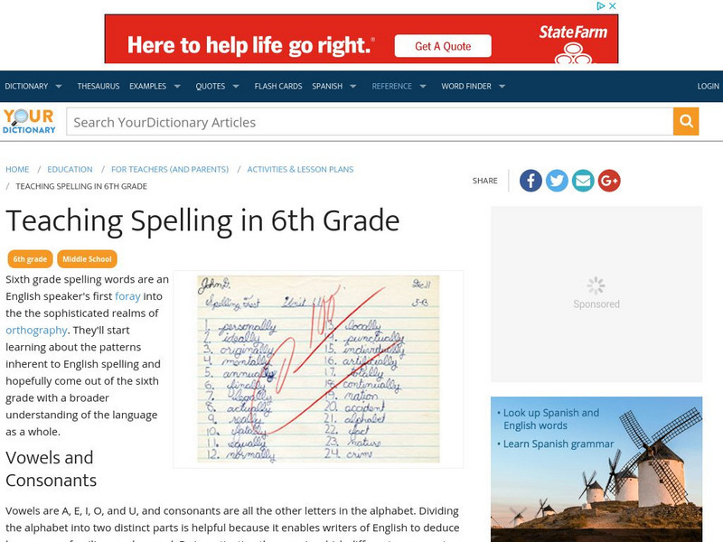 Your Dictionary: Teaching Spelling in 6th Grade Article Your Dictionary: Teaching Spelling in 6th Grade Article
