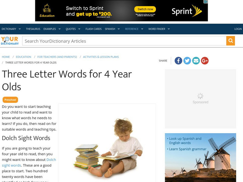 Your Dictionary: Three Letter Words for 4 Year Olds Article Your Dictionary: Three Letter Words for 4 Year Olds Article