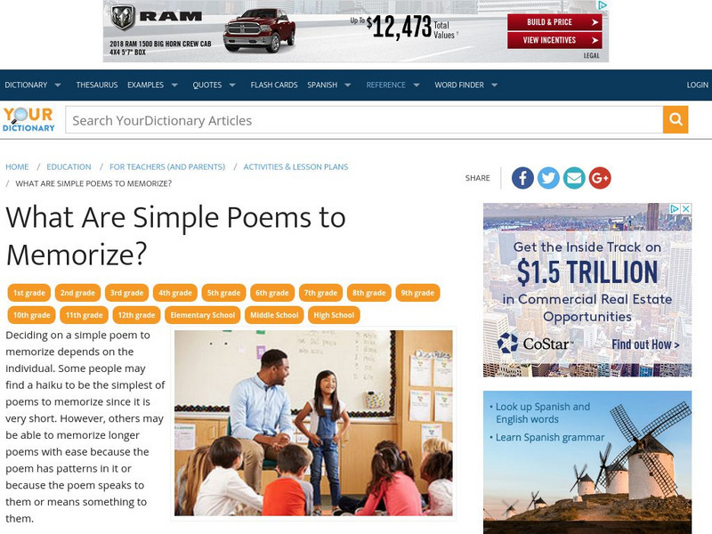 Your Dictionary: What Are Simple Poems to Memorize? Article Your Dictionary: What Are Simple Poems to Memorize? Article