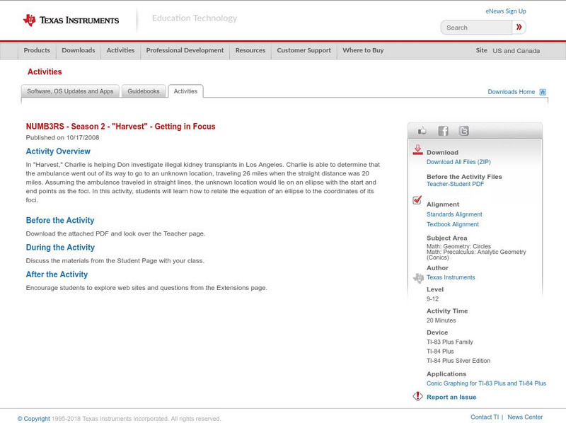 Texas Instruments: Numb3 Rs: Getting in Focus Activity Texas Instruments: Numb3 Rs: Getting in Focus Activity