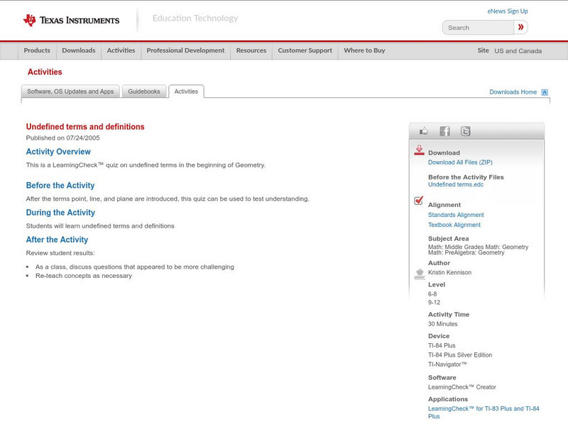 Texas Instruments: Undefined Terms and Definitions Activity Texas Instruments: Undefined Terms and Definitions Activity