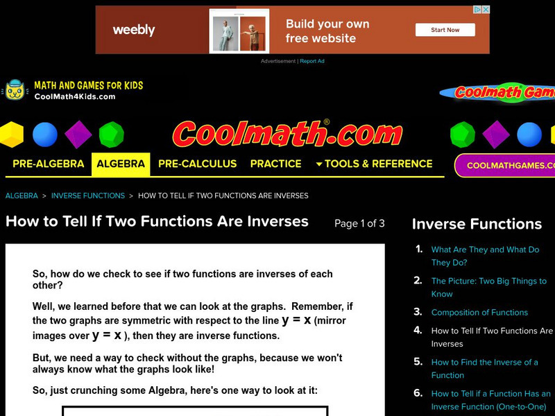 Coolmath: How to Tell if Two Functions Are Inverses Activity