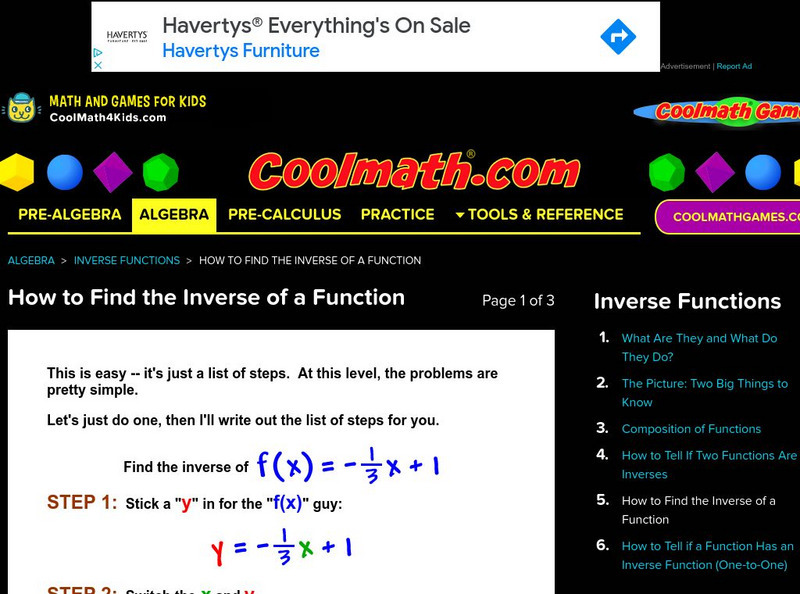Coolmath: How to Find the Inverse of a Function Article