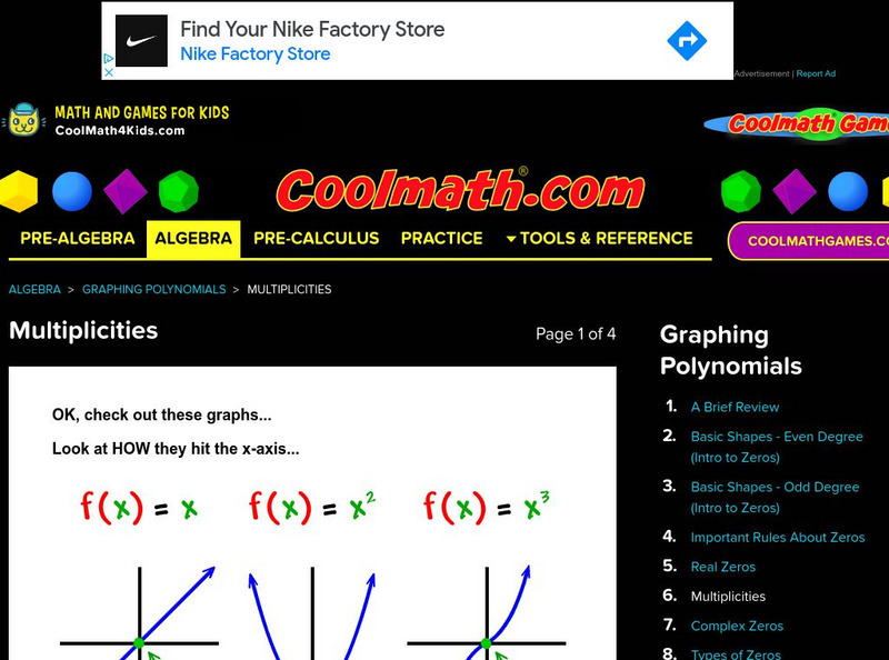 Coolmath: Graphing Polynomials Multiplicities Activity