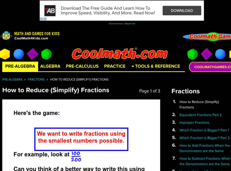 Coolmath: Fractions How to Reduce Fractions Activity Coolmath: Fractions How to Reduce Fractions Activity