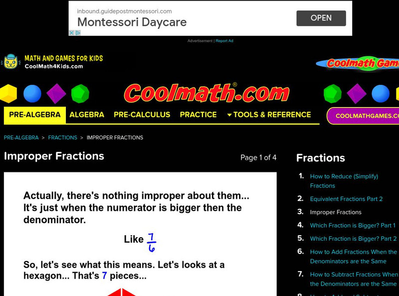 Coolmath: Fractions Improper Fractions Activity Coolmath: Fractions Improper Fractions Activity