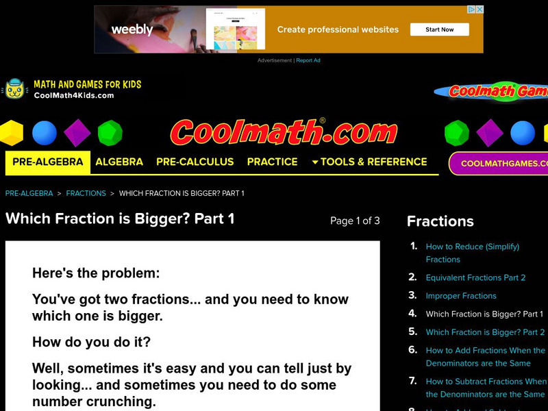 Coolmath: Fractions Which Fraction Is Bigger? Part 1 Activity Coolmath: Fractions Which Fraction Is Bigger? Part 1 Activity